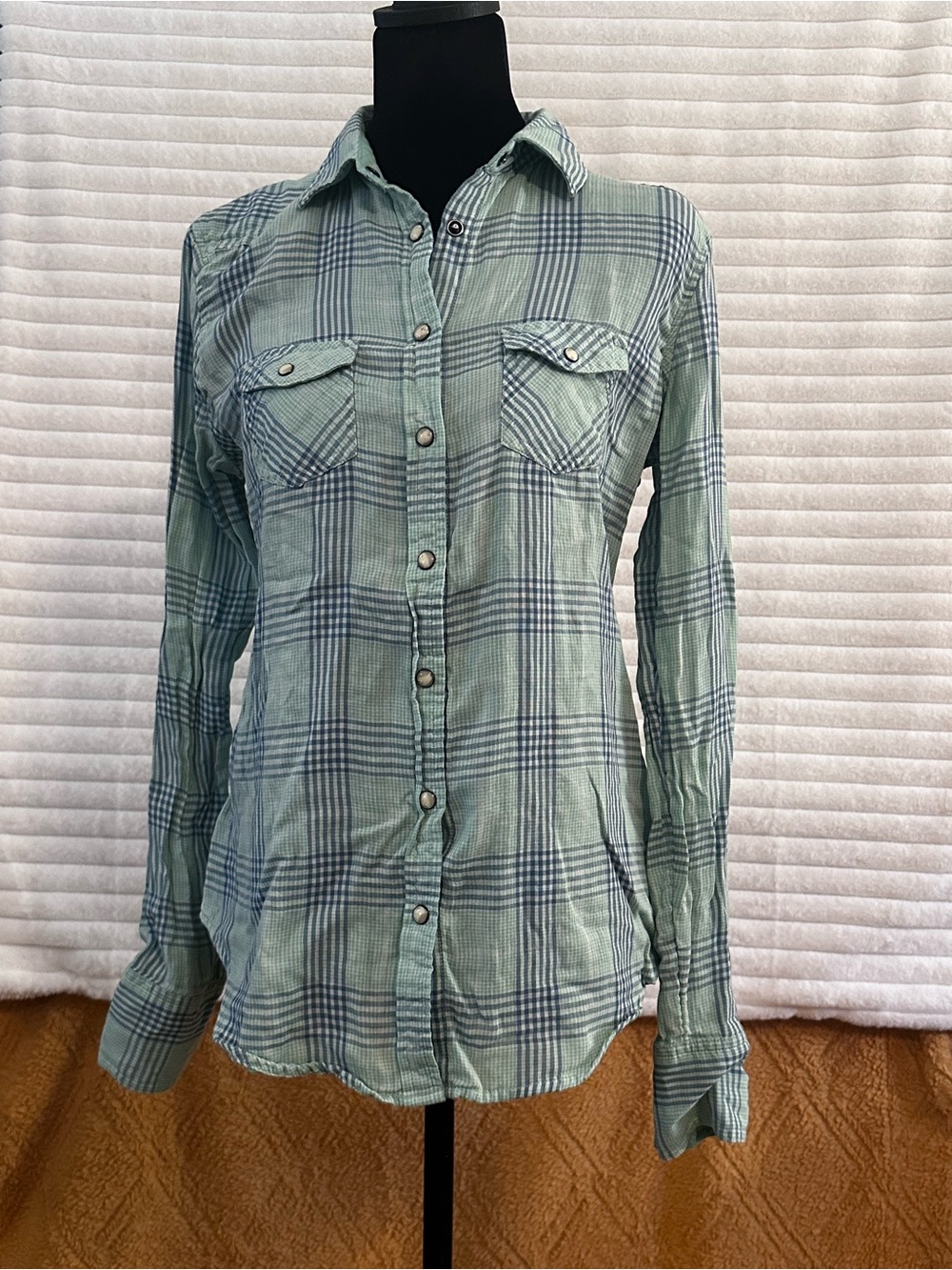 American Eagle Outfitters Mint Green Plaid Button-Down Shirt